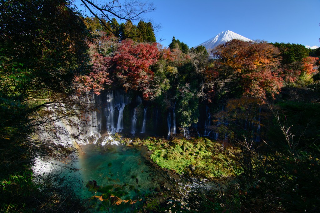 白糸の滝と富士山の紅葉